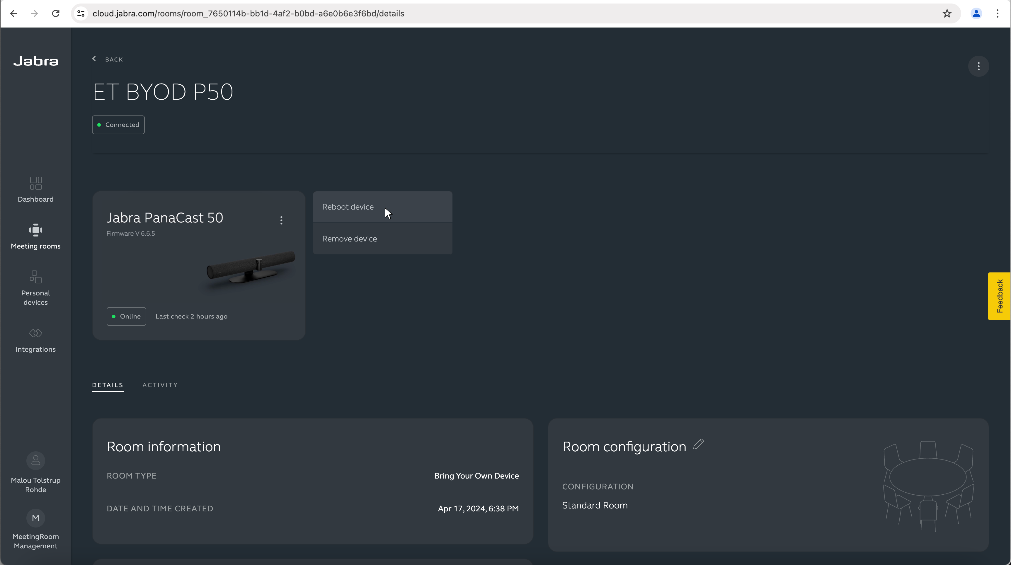 Jabra screenshot remote reboot