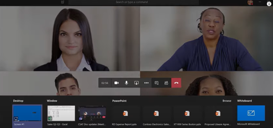 People meeting on Microsoft Teams while taking documents from the share tray Source: https://www.microsoft.com/en-us/microsoft-teams/group-chat-software 