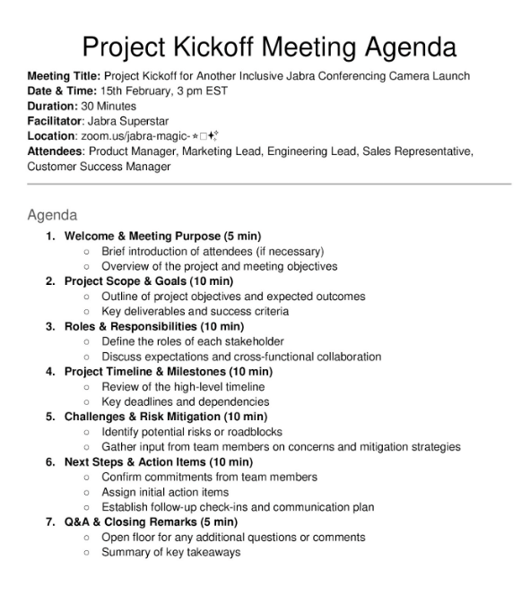 meeting agenda sample for productive virtual meetings
