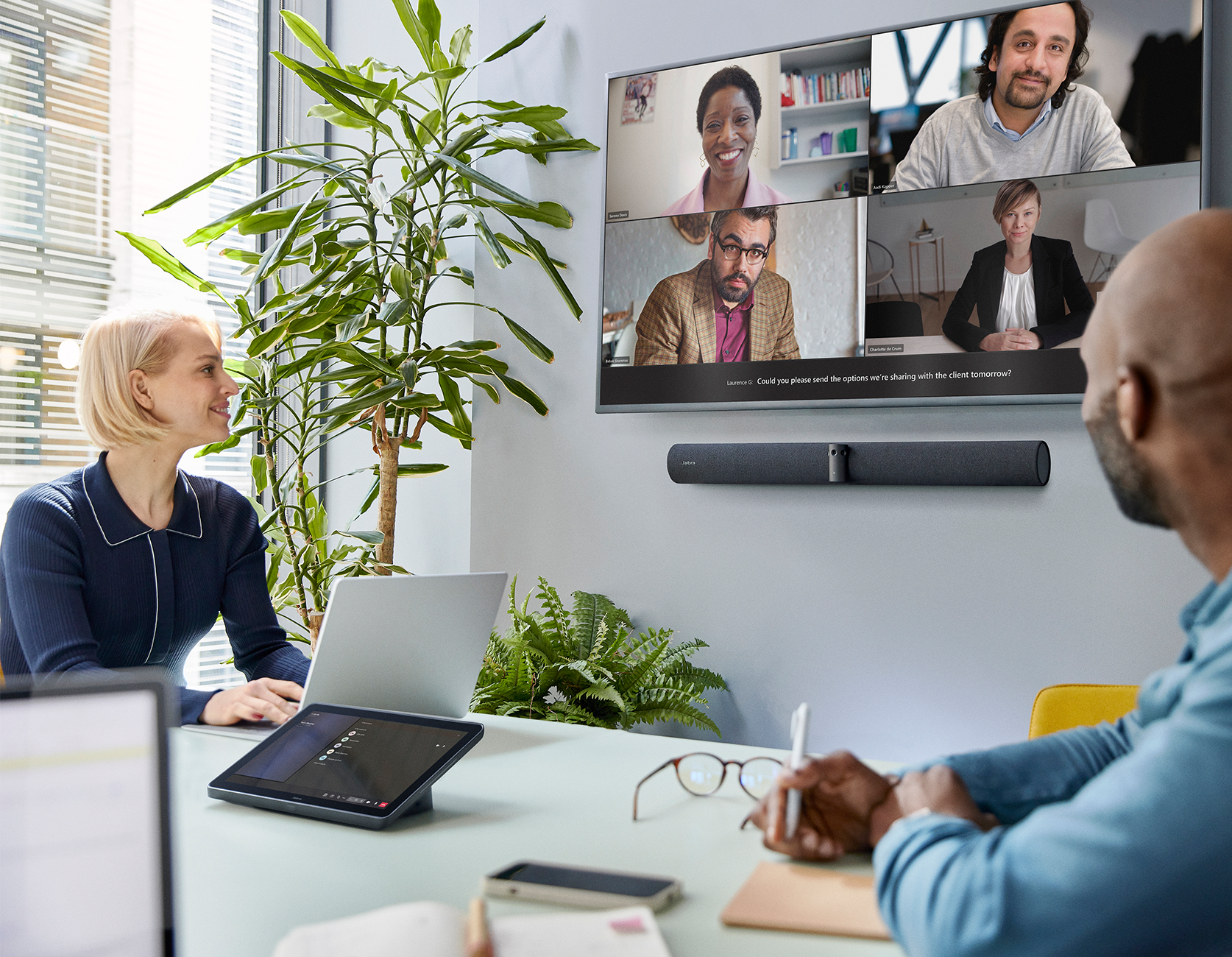Meeting room with a Microsoft Teams call using Jabra Panacast 50